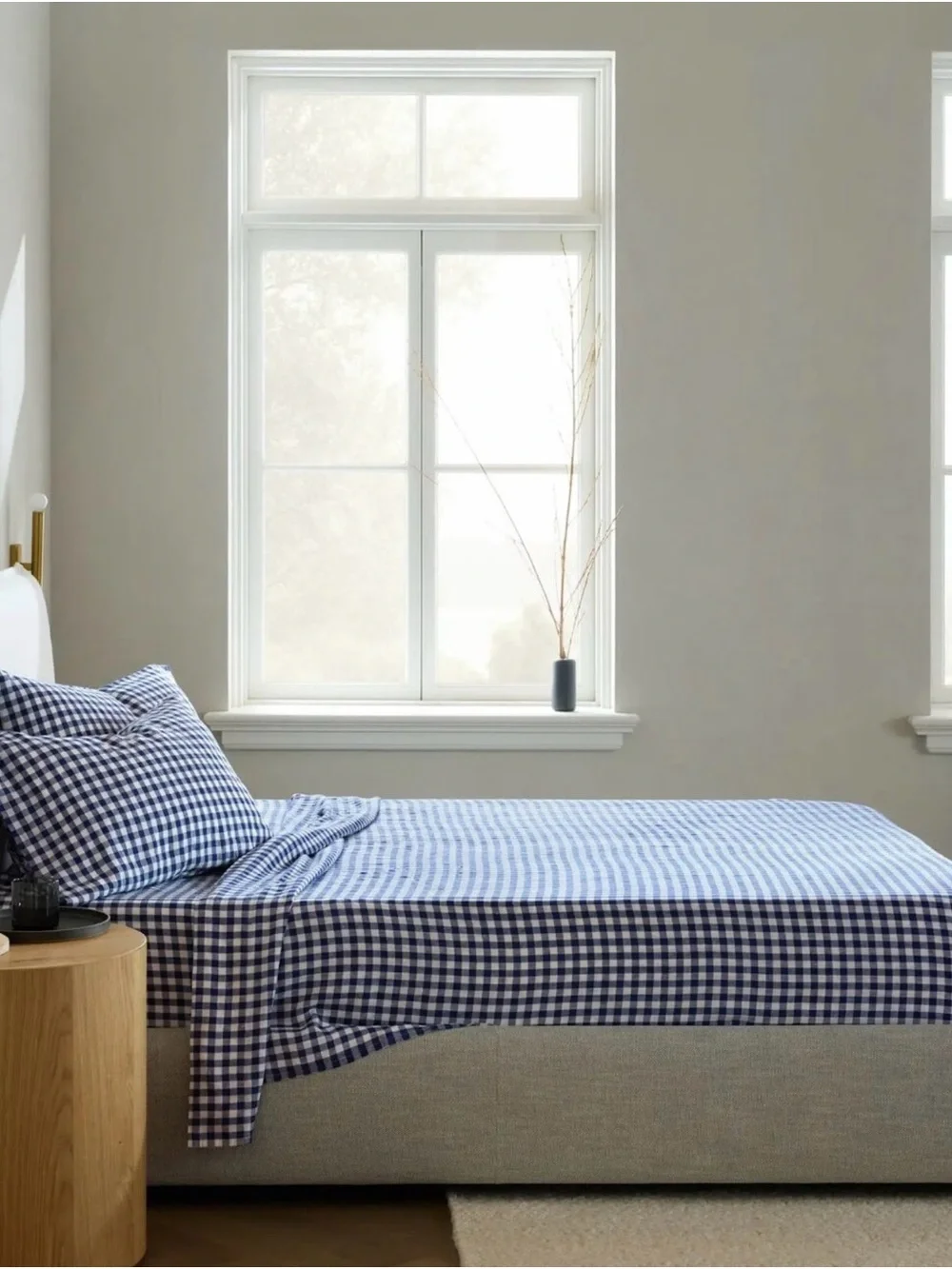 NWOT Quince Linen Navy and White Gingham Twin Fitted Sheet Set - Retail $94